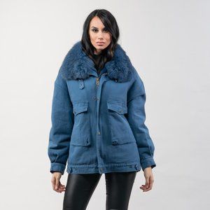 Blue Short Fur (Rabbit) Parka Jacket
